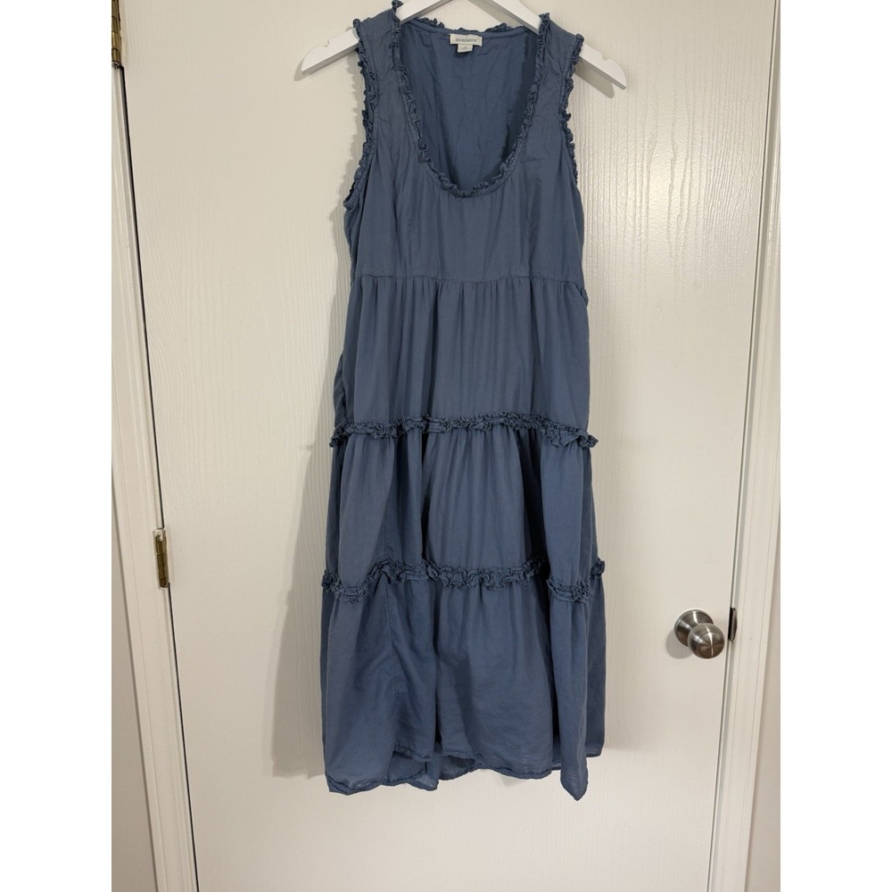Sundance Blue Ruffle Tiered Dress Size Medium 100% Cotton Boho Cottagecore Midi